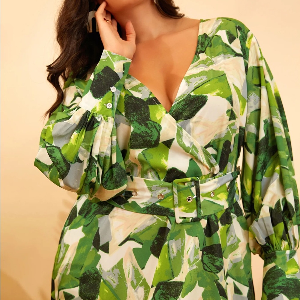 GODIVA ABSTRACT PRINT BALLOON SLEEVE MAXI SKATER DRESS